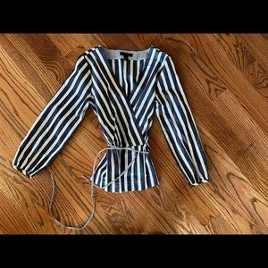 Jcrew women’s top blue and white stripe with belt - NEW NEVER WORN